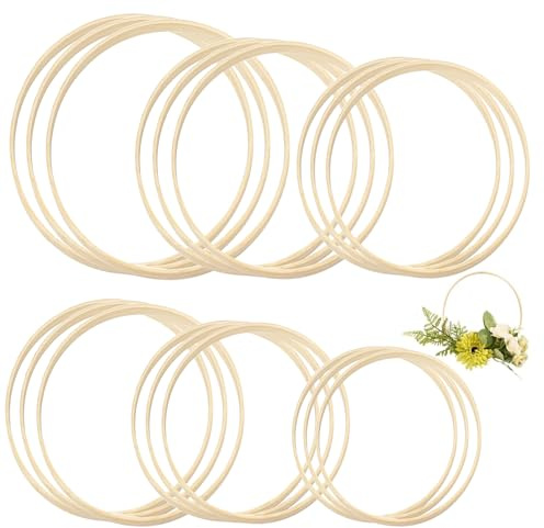 Set mit 18 Holzringen aus Bambus, Bambusringe für Traumfänger (17–22 cm) | Kreis Bambus-Ringe für Kreative Bastelprojekte, Makramee-Ring für Makramee,DIY-Traumfänger,Weihnachts und Hochzeitsdekoration