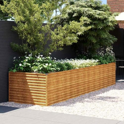 KKHOMEI Letto per Orto in Acciaio Corten, Grande Rialzato da Esterno, Fioriera da Balconecon Fondo Aperto, Letto Orto Rialzato da Giardino Aiuola Sopraelevata per Piante, 386 x 100 x 69 cm