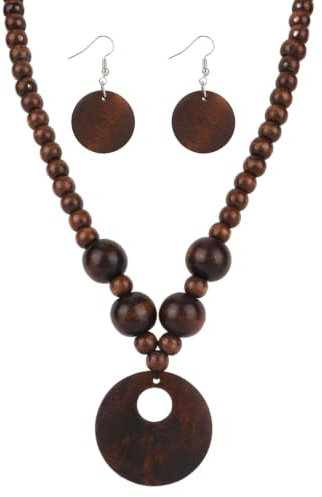 Mikovivi Bohemian Wood Bead Pendant Necklace Earrings Set for Women Gift
