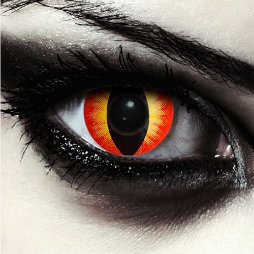 DESIGNLENSES, Lenti a contatto colorate rosso, occhi di gatto per costume di Halloween, senza gradazione, 1 paio (2 pezzi), lentes colore + custodia per lenti Red Dragon