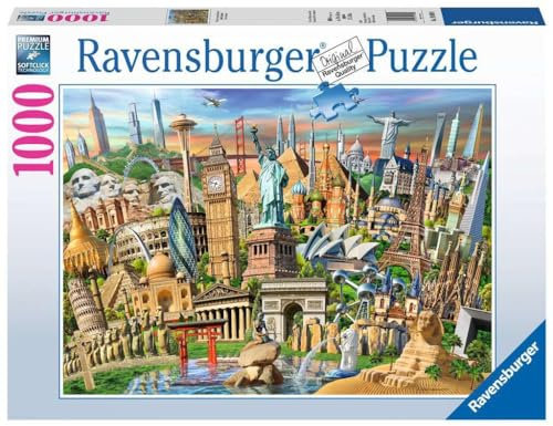 Ravensburger Puzzle 19890 - Sehenswürdigkeiten weltweit - 1000 Teile Puzzle für Erwachsene und Kinder ab 14 Jahren, Motiv mit Big Ben, Freiheitsstatue und mehr