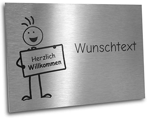Jung Edelstahl Design® Türschild mit Motiv Männchen V2A Edelstahl 120 X 80 X 1,5 mm Lasergravur Wunschtext