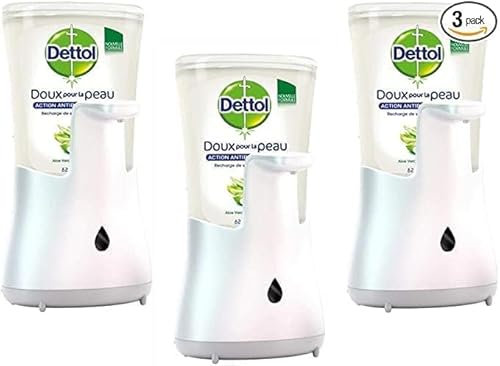 DETTOL Lot de 3 Nos Touch kit - Distributeur Automatique Effet INOX et Gel Lavant Mains Aloe Vera
