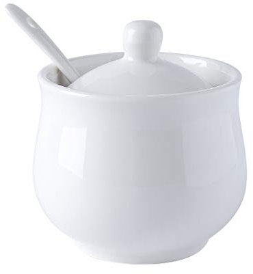 YOLIFE Zuccheriera in ceramica, in porcellana bianca, con coperchio e cucchiaio, per condire la cucina, 230 ml