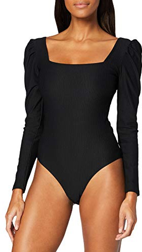 Urban Classics Ladies Rib Puffer Sleeve Body LS T-Shirt, Nero, M