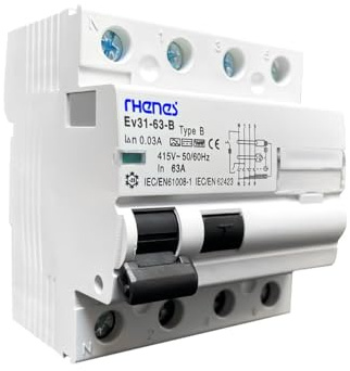 EV Expert 3Y-16HW-167R Disjoncteur différentiel | Protection Contre Les Chocs électriques | IP20 | 25-63 A | Courant continu | Temporisation Courte | Blanc