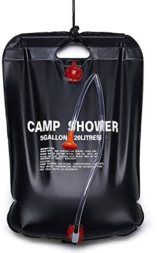 Camping Dusche 20 Liter | Tragbare Outdoordusche | Solardusche für Camper und Naturliebhaber | Reisedusche - Gartendusche | Wassertasche [schwarz] mit Duschkopf | Warmwasser Pooldusche - Duschsack