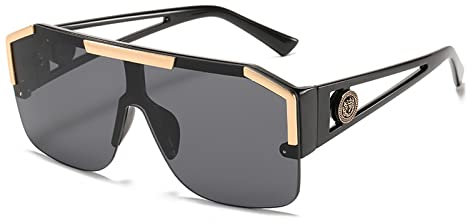 Dollger Vintage Flat Top Sonnenbrille groß Herren Damen Schwarz Quadratisch Halbrandlose Brille Rechteckige Sonnenbrillen mit Flachem Oberteil UV 400