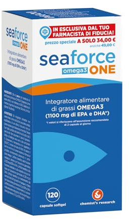 CHEMIST’S RESEARCH SEAFORCE ONE | Integratore Alimentare di Grassi Omega 3, Salute del Cuore, Mente ed Occhi | 120 Capsule Softgel