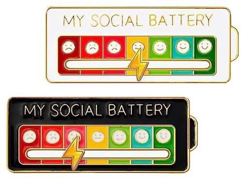 Lot De 2 Broches Amusantes pour L'Humeur Sociale Pendant 7 Jours, Aiguilles D'Humeur Interactives, Batterie Sociale, Insigne D'AnxiéTé Humeur Exprimant L'éPingleéMail (Blanc+Noir)