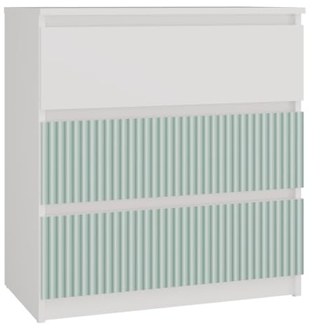 CDF Malwa M3 Kommode | Farbe: Weiß/Mint | Schrank für Dokumente und Kleinigkeiten | Ideal für Wohnzimmer, Schlafzimmer, Kinderzimmer und Jugendzimmer | 3 geräumige Schubladen | Nachttisch