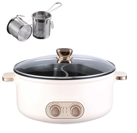 HJXBD888 Appareil Fondue Chinoise, Double Interrupteur de Commande Multi-Fonctions 1600 Watts Appareil Fondue, Convient Aux Petites FêTes (avec 2 Filets Non éTanches),7.5L