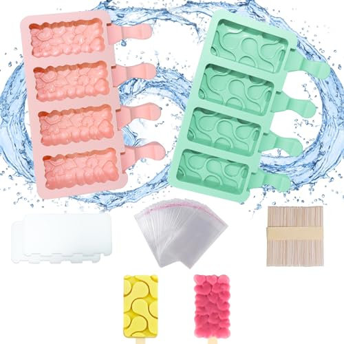 Stampi per Ghiaccioli,Ghiaccioli Stampo in Silicone Riutilizzabile, 2 Pezzi Stampi per Gelato con Stecco Senza BPA,Bambini DIY Formine Ghiaccioli per Cioccolato,Budino,Gelati (flessione)