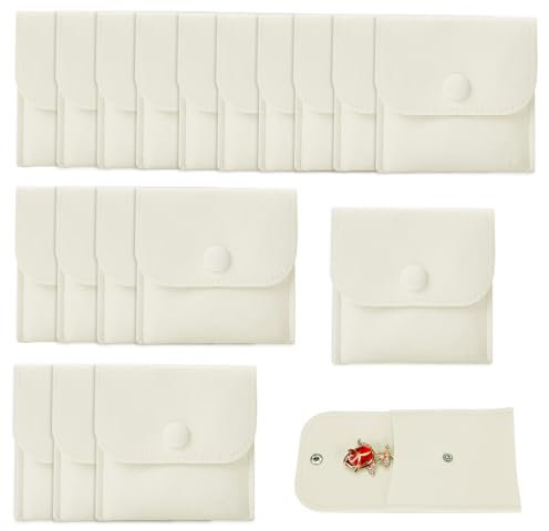 Asaisimg 20 Sacchetti in Microfibra per Gioielli con Bottone a Pressione - Piccoli Sacchetti di Lusso Beige