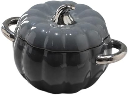 Gralara Olla para estofado de cerámica, Utensilios de Cocina, Plato para Hornear, Plato para Pasta, Olla para Sopa de cerámica con Tapa para Sopa, Comedor, Gris Oscuro