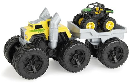 John Deere Monster Treads Rev and Roar Semi Playset - Monster Truck Toy with Revving Engine Sound Effect, Removable Trailer, and Mini Tractor Toy - Monster Truck Toys for 3 Year Old Boys and Girls