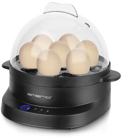 EMERIO einzigartiger Eierkocher kocht alle drei Garstufen [weich|mittel|hart] in nur einem Kochvorgang für 7 Eier mit perfektem Ergebnis und spricht verschiedene Sprachen (DE EN FR ES IT PL NL SE)