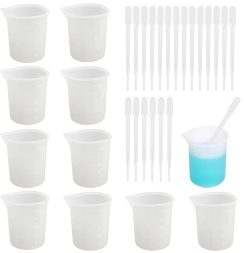 10 Piezas Tazas Medidoras de Silicona, 100ml Vaso de Silicona Para Resina | Jarra Medidora Resina Epoxi, Vaso Silicona Resina de Mezcla,Taza Medidora Silicona con 20 Pipetas,para Bricolaje Hecho a Mano