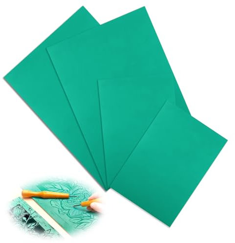 4 Stück Weichgummi Linoldruck Platte zum Gravieren, 2*A5 und 2*A6 Stempelgummi, Grün Gummi Linolschnitt Platten, Zubehör für Linoldruck Set, Verwendung für Stempel Selber Machen,Druckprojekte