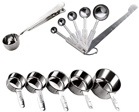 OFFSCH 12piezas Tazas y Cucharas Medidoras Inoxidable Líquidos y Sólidos Medición Precisa Anillo Metálico Fácil De Almacenar
