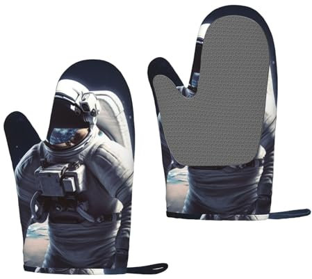 Astronaut Oven Mitts Set of 2 Heat Resistant Silicone Oven Gloves with Soft Lining Non-Slip Kitchen Cooking Mitt Long Waterproof Potholders Kitchen Essentials