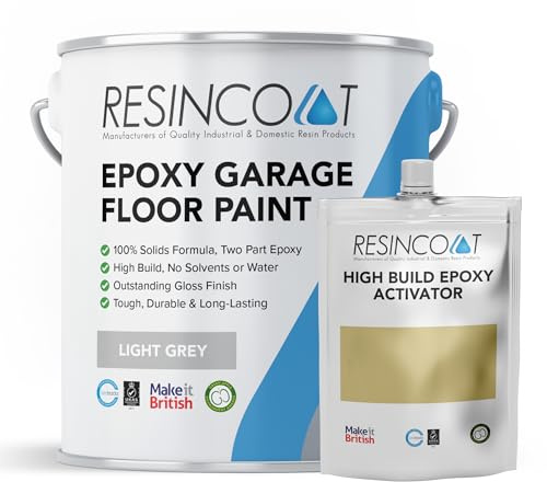 Resincoat Epoxy Garage Floor Paint – 2-Part Resin Coating for Concrete Floors – 4x Thicker & Longer Lasting Than Standard Paint – High Gloss – Easy to Mix & Apply – Made in UK - Light Grey - 1kg