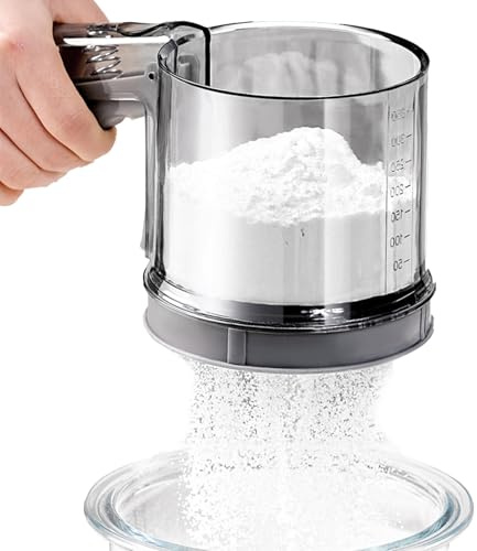 Acciaio inossidabile setaccio di | Farina metà automatica | Setaccio da cucina per cottura | 21x11 cm polistirene pp 304 in acciaio inossidabile robusto | Ideale per sette di zucchero di farina