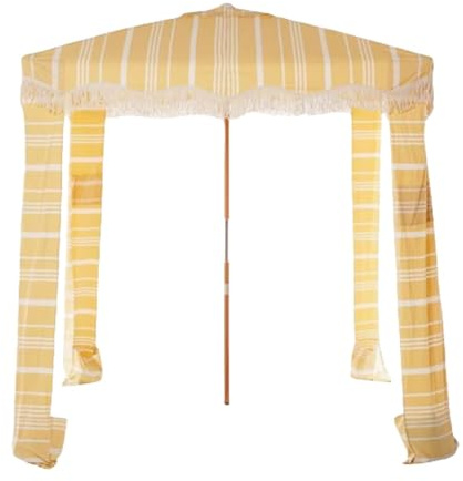 Ombrellone portatile da spiaggia, 15,2 x 15,2 m, con frange, protezione UV UPF 50+, per picnic, campeggio, viaggi, elegante design blu
