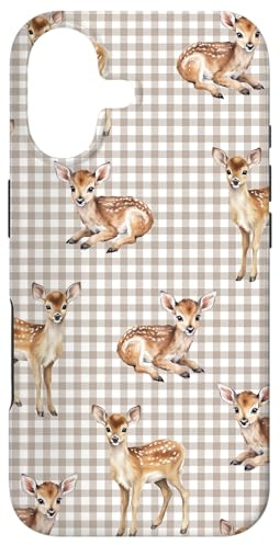 Joli bébé cerf, Motif Vichy Beige rétro, forêt d'automne Coque pour iPhone 17