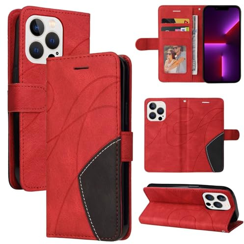 Funda para Motorola Moto E20/E30/E40, Carcasa Tipo Libro de Piel PU con Bloqueo RFID, Soporte, Ranuras para Tarjetas, Protección Completa - Rojo