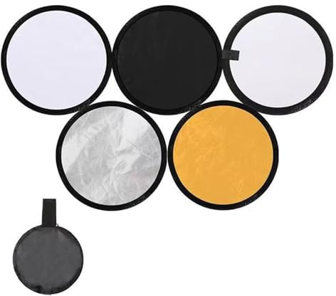 YWBL-WH Riflettore di Luce Fotografico da 30 Cm Disco da Studio Portatile Pieghevole per Fotografia all'aperto e all'interno (5 in 1)