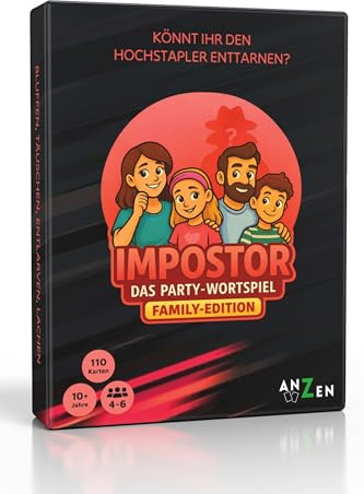 IMPOSTOR - FAMILY-Edition | Wer ist der Hochstapler? | Imposter Wortspiel als Familienspiel | Geburtstagsgeschenk-e Kinder 9 10 11 12 Jahre | Kartenspiel-e Trend | Gesellschaftsspiel-e | Wortspiel-e