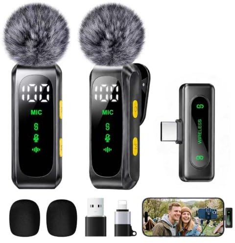 Micrófono Inalámbrico Mini para iPhone, Android y PC, Micrófono de Solapa Plug & Play con Reducción de Ruido, Indicador de Batería y Paravientos para Vídeo, Streaming y Reuniones, Negro