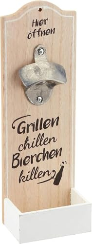 GILDE 1 abridor de botellas de pared de metal para coleccionistas de chapas para barbacoas, chillen, cerveza, asesinar, altura de 30 cm, decoración de pared, objeto de pared (marrón), madera