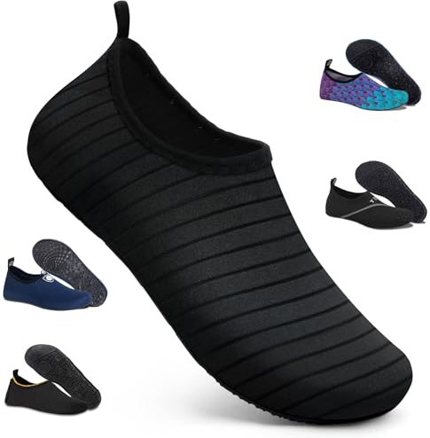 WateLves Wasserschuhe für Damen Herren Kinder Unisex Badeschuhe Schwimmschuhe Strandschuhe Schnelltrockend Aquaschuhe Surfschuhe Barfuss Schuhe Tw Schwarz 42/43 EU