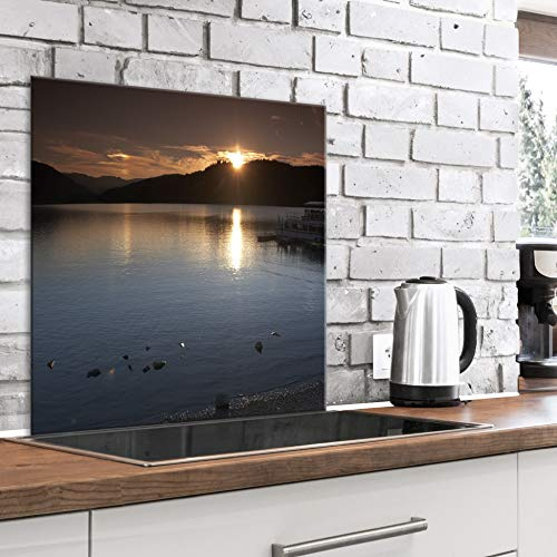 murando Glass Splashback for Kitchen Backsplash Cooker Protector | Tempered Glass Decorative Wall Art Panel Heat Resistant Graphic 60x60 cm / 24x24 Landscape Nature Lake Sunset