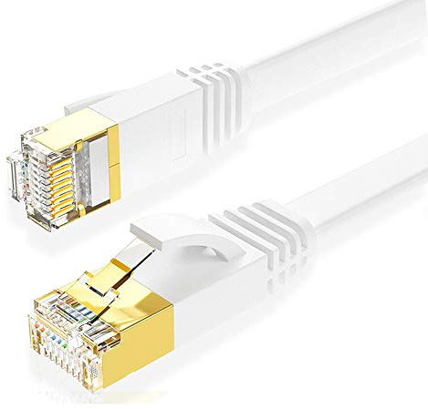 Eono Cable de Red Cat 7, Cable Ethernet Network LAN 10Gigabit 600MHz SFTP con Conector RJ45 Oro LAN Compatible con PS5, Xbox, PC, TV, Router, Switch, Cat 6 (Flat White, 3M/10FT)