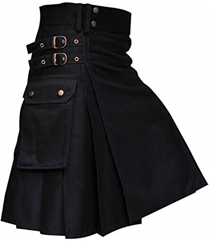 MOVERV Faldas Escocesas Tartán para Hombres Retro Faldas de Bolsillo Kilt Moda Gótica Ropa Falda Plisada Disfraz