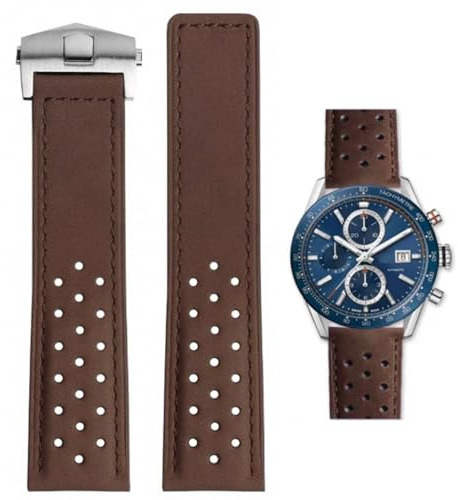 HEYOZURY Uhrenarmband für Tag Heuer 22mm,Leder Butterfly-Schnalle Perforiertes Rennarmband Aquaracer Serie Monaco Serie Ersatz Armband Original Armband for Tag Heuer