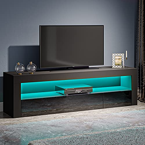 Panana 120cm TV Stand 2 Doors Storages TV Cabinet Big Shelf With RGB LED Lights for TVs 22inch to 55inch (Black)