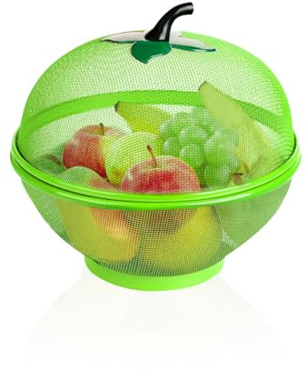 HAADI Fruits Bowl Basket Apple Shape Mesh with lid Tabletop Vegetable Holder Keep Unwanted Pets & Insects Out Kitchen Dishwashing Drain Basket (Green)