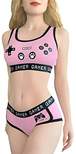 LittleForBig Kvinnor Bomull Camisole och trosor Sports loungewear Bralette Set - Playgirl Rosa M