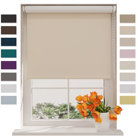 DTCH® Verdunkelungsrollo, Sand, 60 x 190 cm | Für Fenster, 100% verdunkelnd, Wand- oder Deckenmontage, Klemmfix separat erhältlich, Breiten bis 240 cm, kindersicher