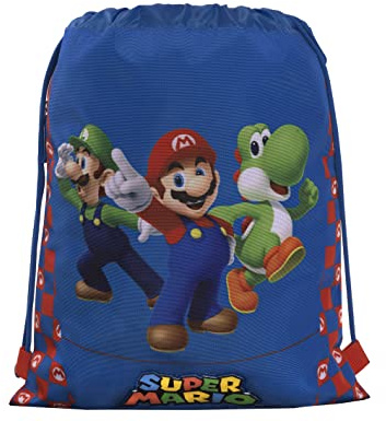 SUPER MARIO - Sacca Coulisse Ufficiale Super Mario, Compatta e Versatile, Ideale per Palestra, Scuola, Viaggi, Portamerenda, Idea Regalo Bambini e Ragazzi, 35x42x2 cm, Blu