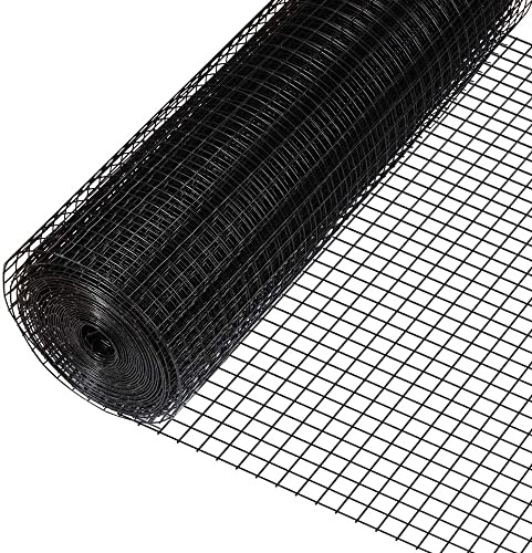 Fencer Wire Hardware Cloth with 1-Inch Grid, 16 Gauge Black Vinyl Coated Welded Fence Mesh Roll for Home and Garden Fence and Pet Enclosures Protect (24 Inch x 50 ft.)