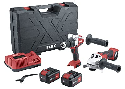 Flex Perceuse-visseuse à percussion sans fil PD2G 18-ECFC + meuleuse d'angle sans fil L 125 18.0-EC (avec 2 batteries 5,0 Ah + chargeur + mallette de transport) 516198