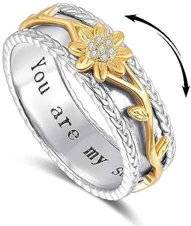 KINGWHYTE Gänseblümchen Fidget Ringe 925 Sterling Silber Daisy Spinner Ringe Anti Stress Stimmung Ring Geburtstag Schmuck Geschenk für Frauen