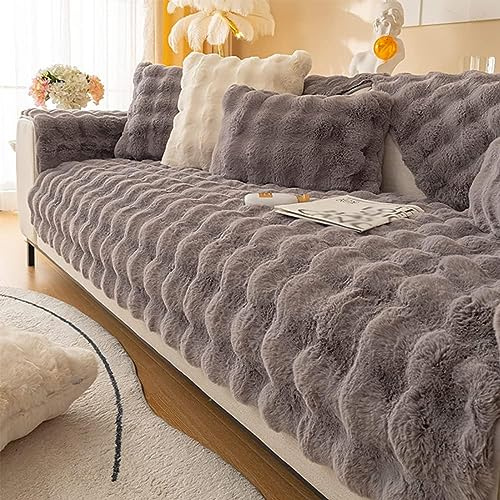Soft Couch Cushion Covers - Cosy Plush Solid Colour Non-Slip Couch Cover - Funny Fuzzy Couch Cover - Furniture Protector Chaise Lounge Sofa Slipcover