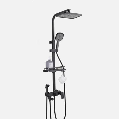 BiaoTeng Colonna Doccia Con Miscelatore E Rubinetto nero Monocomando Quattro funzioni Tre modalità Ottone Sistema Doccia Con Miscelatore, nero