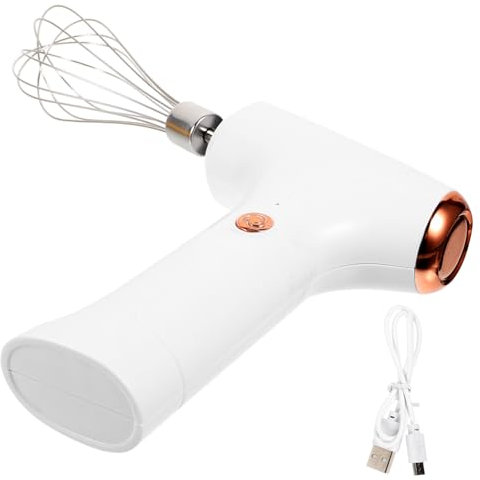 MAGICLULU Electric Handheld Egg Mixer and Milk Frother USB Rechargeable Household Hand Blender for Baking and Cooking, White, Portable and Convenient Kitchen Tool